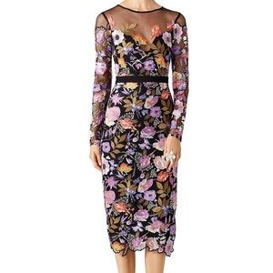 Nicole Miller Black Sheath Midi Dress with Long Sleeves